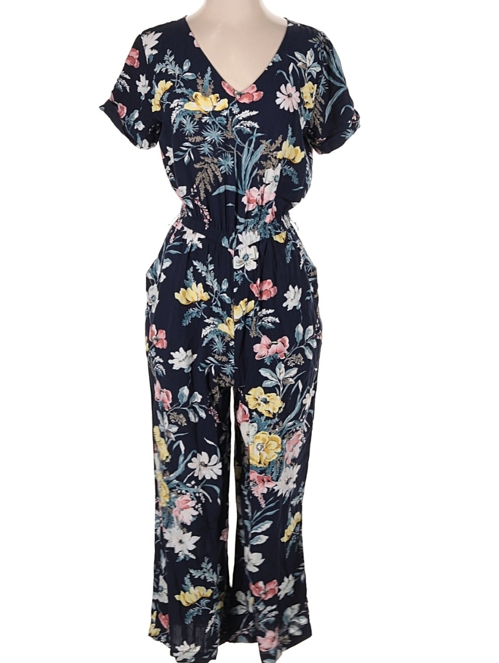 Loft Navy Floral V-Neck Jumpsuit